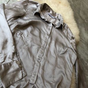 100% SILK grey button up shirt